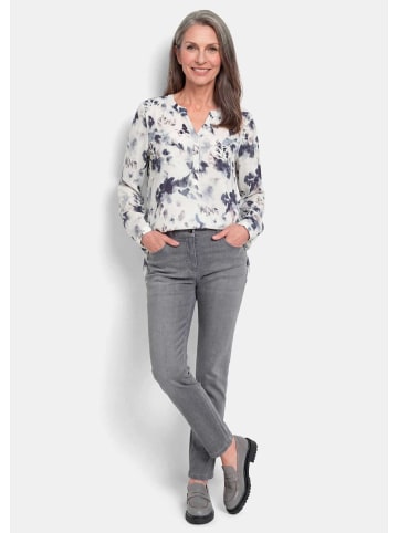 GOLDNER Florale Druckbluse mit V-Ausschnitt in marine / gemustert