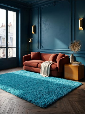 KADIMA DESIGN Teppich Hochflor Shaggy Waschbar Einfarbig RHEIN Strapazierfähig in Türkis
