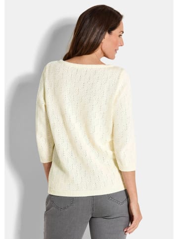 GOLDNER Halbarm Baumwollpullover mit Struktur in cremeweiß