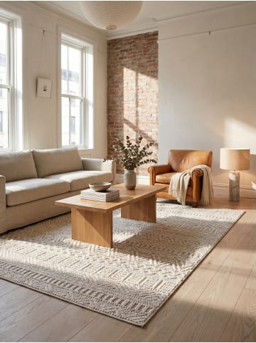KADIMA DESIGN Flachgewebe-Teppich Ethno Streifen Boho Pflegeleicht in Creme