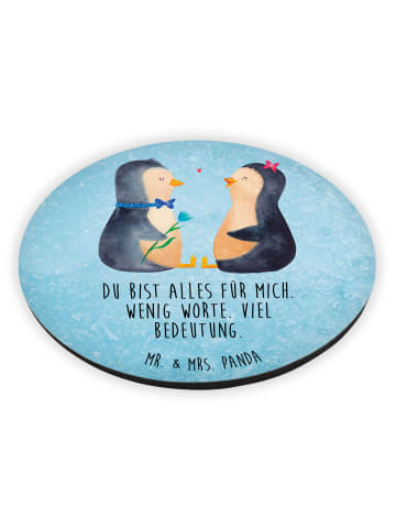 Mr. & Mrs. Panda Rund Magnet Pinguin Pärchen mit Spruch in Eisblau