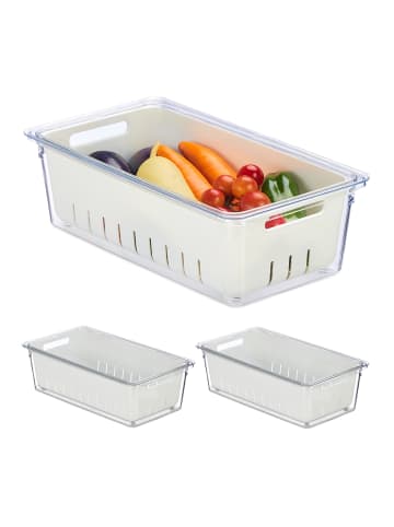 relaxdays 3 x Kühlschrank Organizer in Transparent/ Weiß - (B)32 x (H)10 x (T)17,5 cm