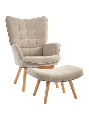 HOMCOM Ohrensessel mit Hocker in Khaki 80L x 72B x 101H cm