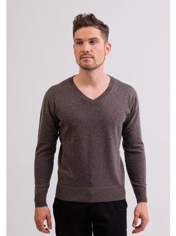 CASH-MERE.CH V-Ausschnitt Pullover in Taupe Melange