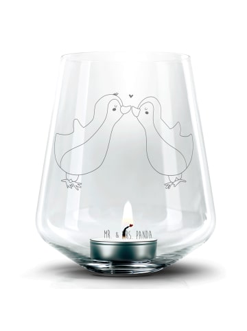 Mr. & Mrs. Panda Windlicht Pinguine Kuss ohne Spruch in Transparent