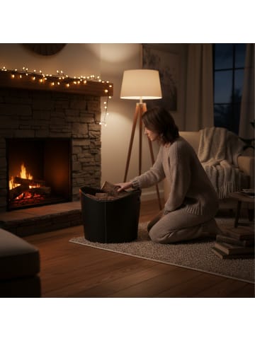 relaxdays Kaminholzkorb L in Schwarz