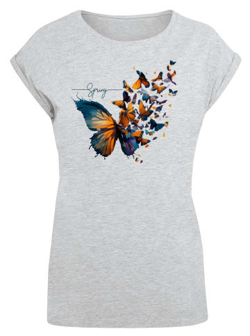 F4NT4STIC Extended Shoulder T-Shirt Schmetterling Frühling in grau meliert