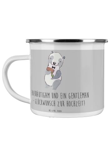 Mr. & Mrs. Panda Kaffeetasse Bräutigam Gentleman mit Spruch in Heather Grey