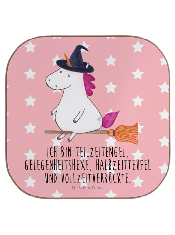 Mr. & Mrs. Panda Glas-Untersetzer Einhorn Hexe mit Spruch in Rot Pastell