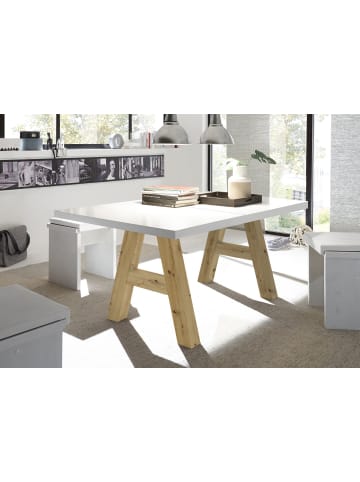 58 aufm Kessel ESSTISCH ausziehbar Elia 1 140 x 90 x 75 Esszimmertisch Asteiche/Weiß Matt Lack