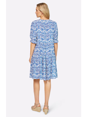 Heine Druck-Kleid in ecru-royalblau-gemustert