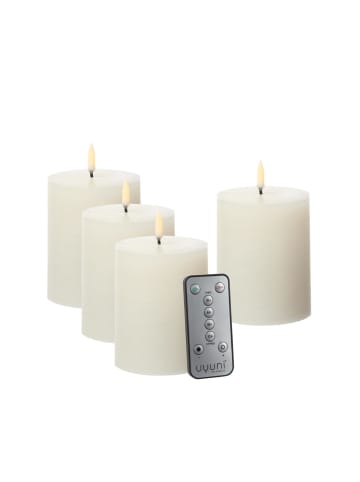 Uyuni 4er Set LED Kerzen PIA Rustik-Optik H: 10cm mit Batterien und Fernb in creme