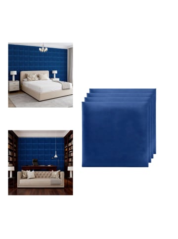 Yalion 4er-Set Wandkissen aus Stoff 30x30cm 3D Gepolsterte Wandpaneele in Marineblau
