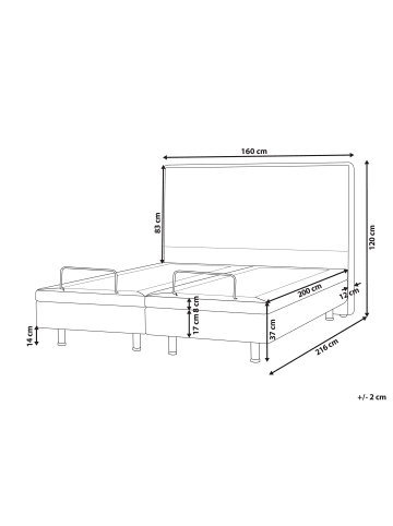 Beliani Doppelbett VICEROY in Beige/Schwarz - (W) 160 x (H) 120 x (L) 216 cm