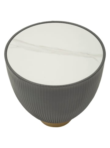 Mauro Ferretti Couchtisch aus grauem Öko-Leder mit Marmorplatte, ø 46 x 45 cm