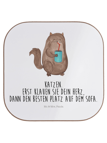 Mr. & Mrs. Panda Glasuntersetzer Katze Dose mit Spruch in Weiß