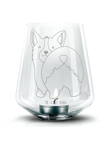 Mr. & Mrs. Panda Graviertes Windlicht Corgi Po ohne Spruch in Transparent