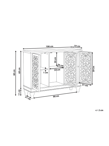 Beliani Sideboard KATHERINE in Weiß/Braun - (W) 106 x (H) 80 x (L) 33 cm
