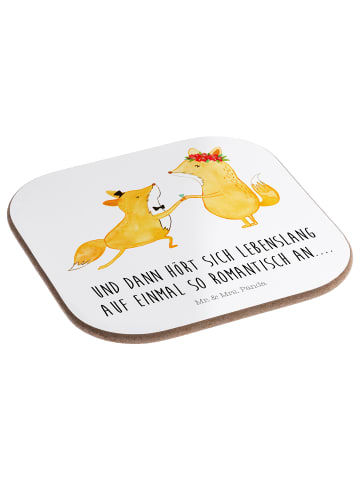 Mr. & Mrs. Panda Bierdeckel Füchse Hochzeit mit Spruch in Weiß