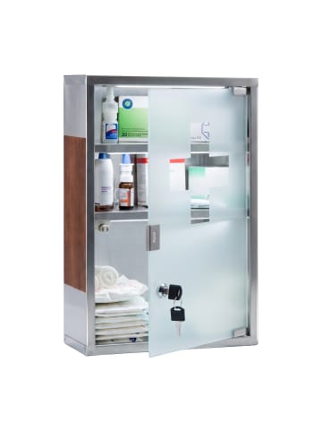 relaxdays Medizinschrank in Silber/Braun - (B)30 x (H)45 x (T)12 cm