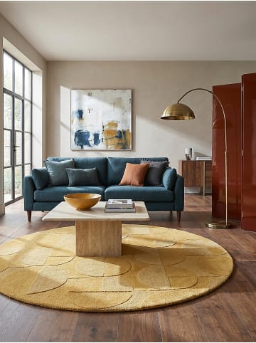 KADIMA DESIGN Wollteppich Kurzflor DEBEN Geometrisch Naturfaser Wohnzimmer in Senfgelb