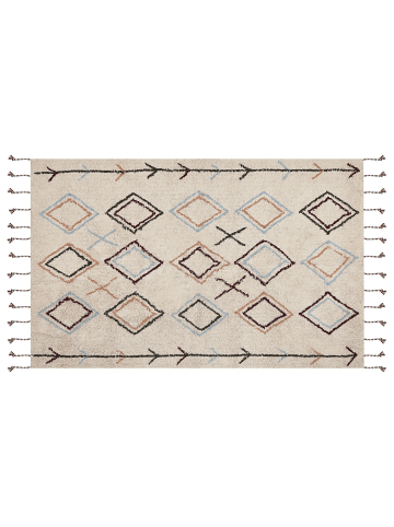 Beliani Geflochtener Teppich CORUM in Beige/Braun/Blau - (W) 140 x (H) 1.5 x (L) 200 cm