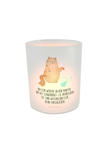 Mr. & Mrs. Panda Glas Teelichthalter Katze Wasserglas mit Spruch in Transparent