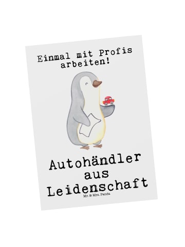 Mr. & Mrs. Panda Postkarte Autohändler Leidenschaft mit Spruch in Weiß