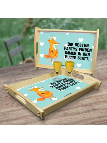 Mr. & Mrs. Panda Dekotablett Holz Fuchs Koch mit Spruch in Türkis Pastell