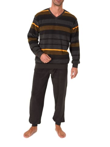 NORMANN Langarm Schlafanzug Frottee Stretch Pyjama Bündchen in orange