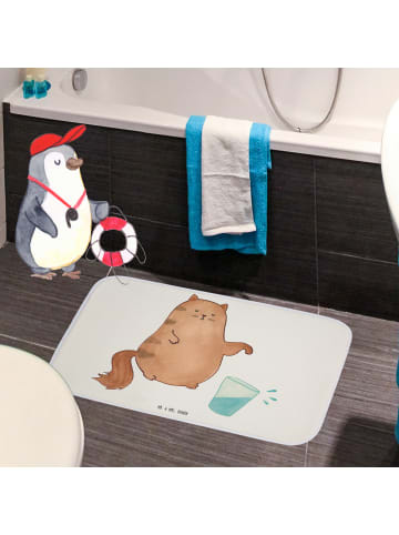 Mr. & Mrs. Panda Badeteppich Katze Wasserglas ohne Spruch in Weiß