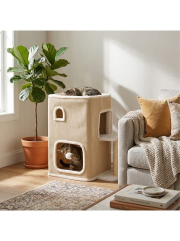 relaxdays Katzenhaus in Beige/ Weiß  - (B)57,5 x (H)58 x (T)35 cm