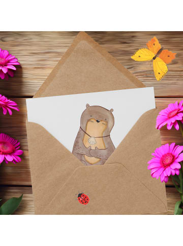 Mr. & Mrs. Panda Einladungskarte Otter Muschel ohne Spruch in Weiß