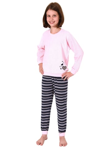 NORMANN Frottee Pyjama langarm Bündchen Schlafanzug Herz - 50636 in rosa