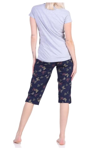 NORMANN kurzarm Capri Schlafanzug Pyjama Schmetterling - 72655 in Grau