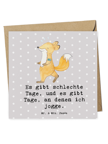 Mr. & Mrs. Panda Einladungskarte Fuchs Joggen mit Spruch in Grau Pastell