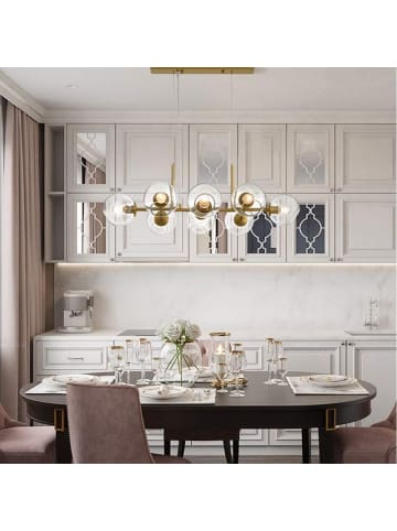 ZMH Pendelleuchte 8-flammige E27 in gold mit Glasschirm Vintage