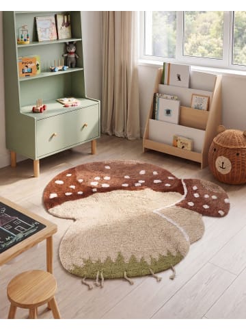 Beliani Kinderteppich TOADSTOOL in Beige/Braun/Grün - (W) 100 x (L) 100 cm