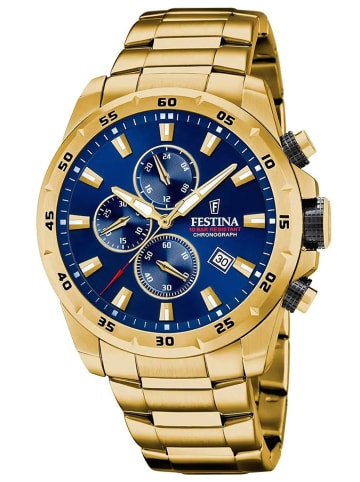 Festina Herren-Uhr Chronograph Goldfarben/Blau