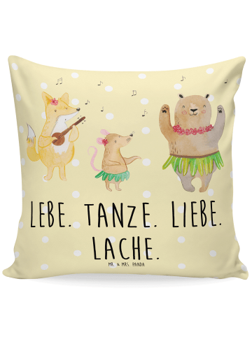 Mr. & Mrs. Panda Kissen 40x40 Waldtiere Aloha mit Spruch in Gelb Pastell