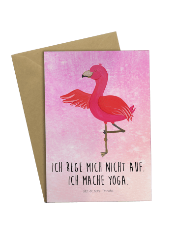 Mr. & Mrs. Panda Grußkarte Flamingo Yoga mit Spruch in Aquarell Pink