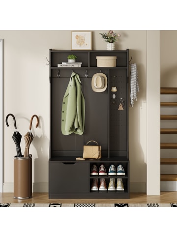 ABRIHOME Garderobenset mit Sitzbank in Schwarz - 100×185.5×40 cm