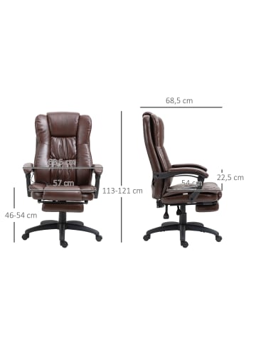 Vinsetto Bürostuhl mit Massagefunktion-68,5B x 68,5T x 113-121H cm-Braun
