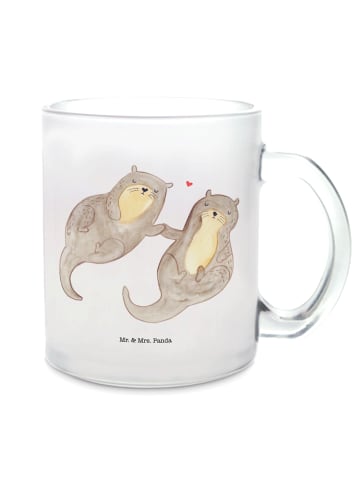 Mr. & Mrs. Panda tasse glas Otter Hände halten ohne Spruch in Transparent
