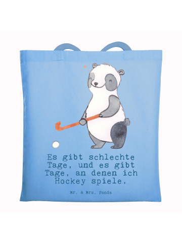 Mr. & Mrs. Panda Shopping Tasche Panda Hockey spielen mit Spruch in Sky Blue