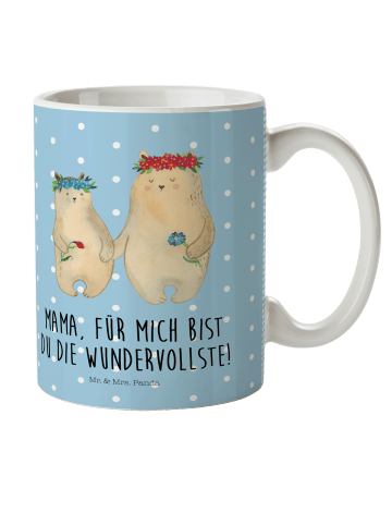 Mr. & Mrs. Panda Kindertasse Bären mit Blumenkranz mit Spruch in Blau Pastell