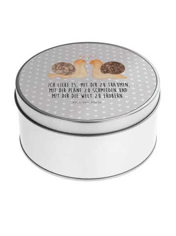 Mr. & Mrs. Panda Blechdose rund Schnecken Liebe mit Spruch in Grau Pastell