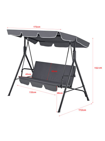 en.casa Hollywoodschaukel in Grau (L)172cm (B)112cm (H)152cm