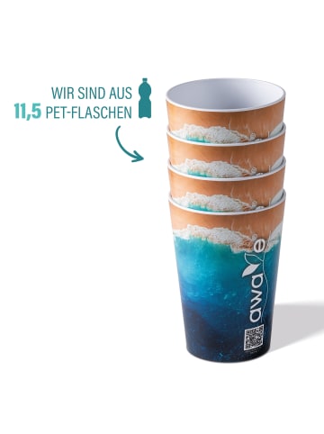 AWAVE Trinkbecher 300 ml rPET Set 4-teilig, mit Eichstrich in Ozean