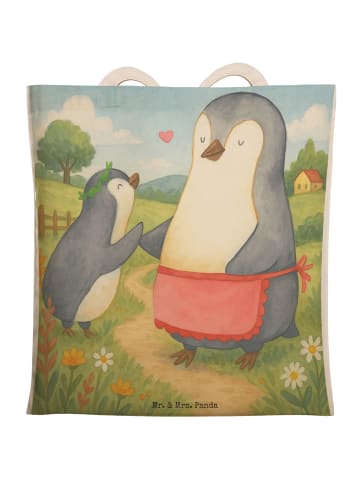 Mr. & Mrs. Panda Strandtasche Pinguin mit Kind Design ohne Spruch in Weiß